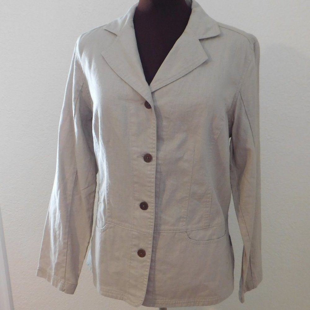 Woolrich Dark Stone Linen Blend Button Front Blazer Jacket Size Medium